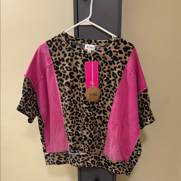 BiBi Tops - BiBi Pink and Leopard Print Top